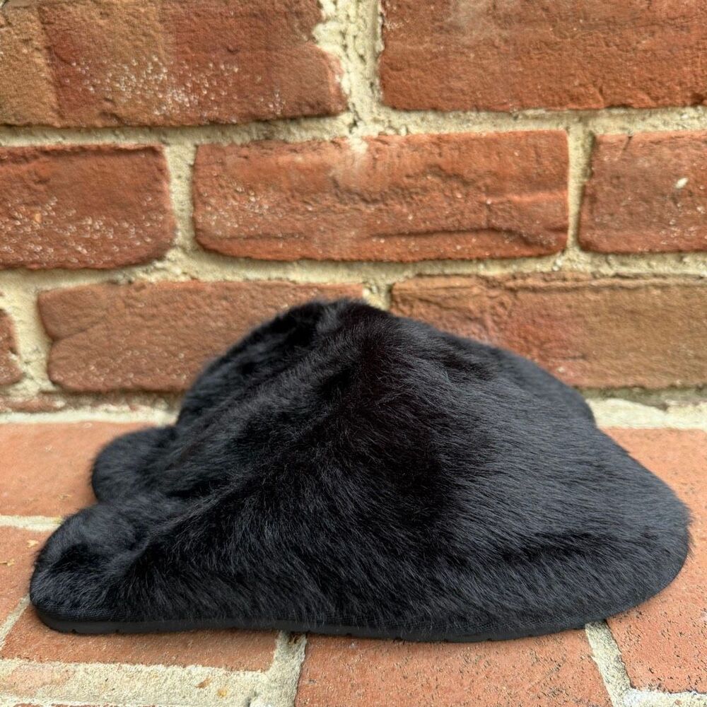 Beach by Mattise Women's Faux Fur Plush Fuzzy Lounge Slippers black Size 10 NEW
